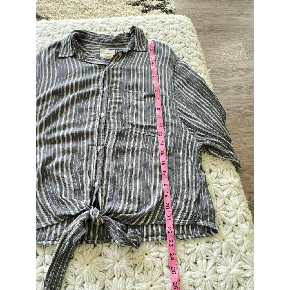 AMERICAN EAGLE OUTFITTERS  Button Front Tie Waist Stripe Gray White Small - Picture 10 of 12